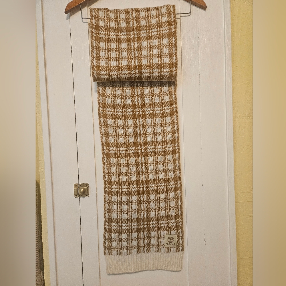 Timberland Tan and Cream Plaid Scarf